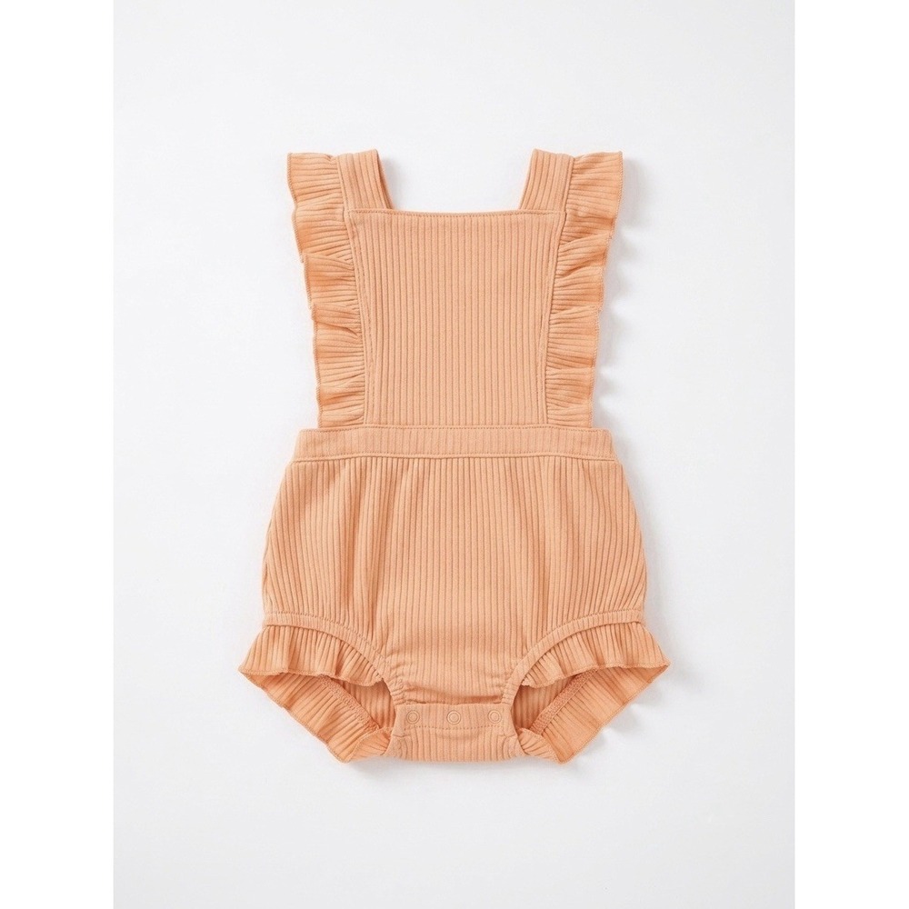 Baby Cat & Jack Ribbed Romper 12M Orange Ruffle Crisscross Sunsuit Girls Summer